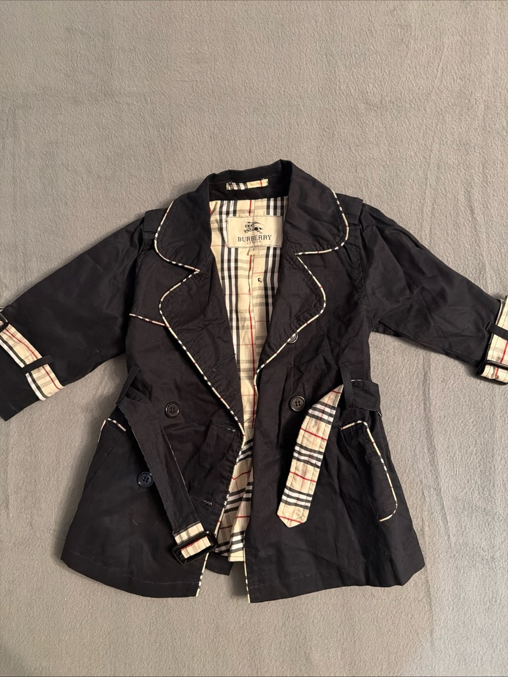 Burberry London Children’s Black Trench Girls Nova Check Lining Small 3-4
